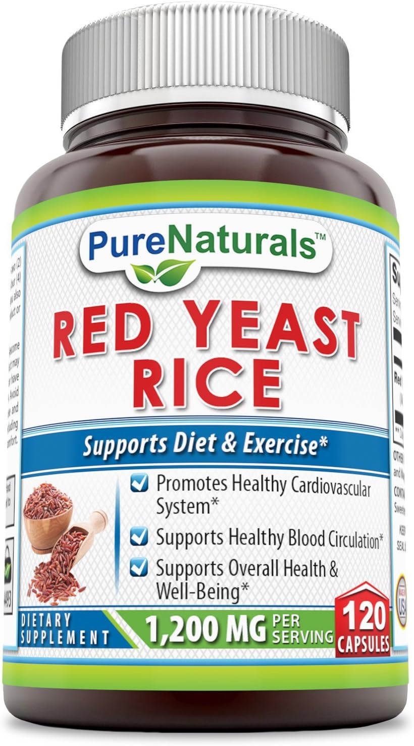 Pure Naturals Red Yeast Rice Dietary Supplement, 1200 Mgper Serving Capsules, 240Count, Promotes Healthy Cardiovascular System*, Supports Healthy Blood Circulation, Supports Overall Health*: Health & Personal Care