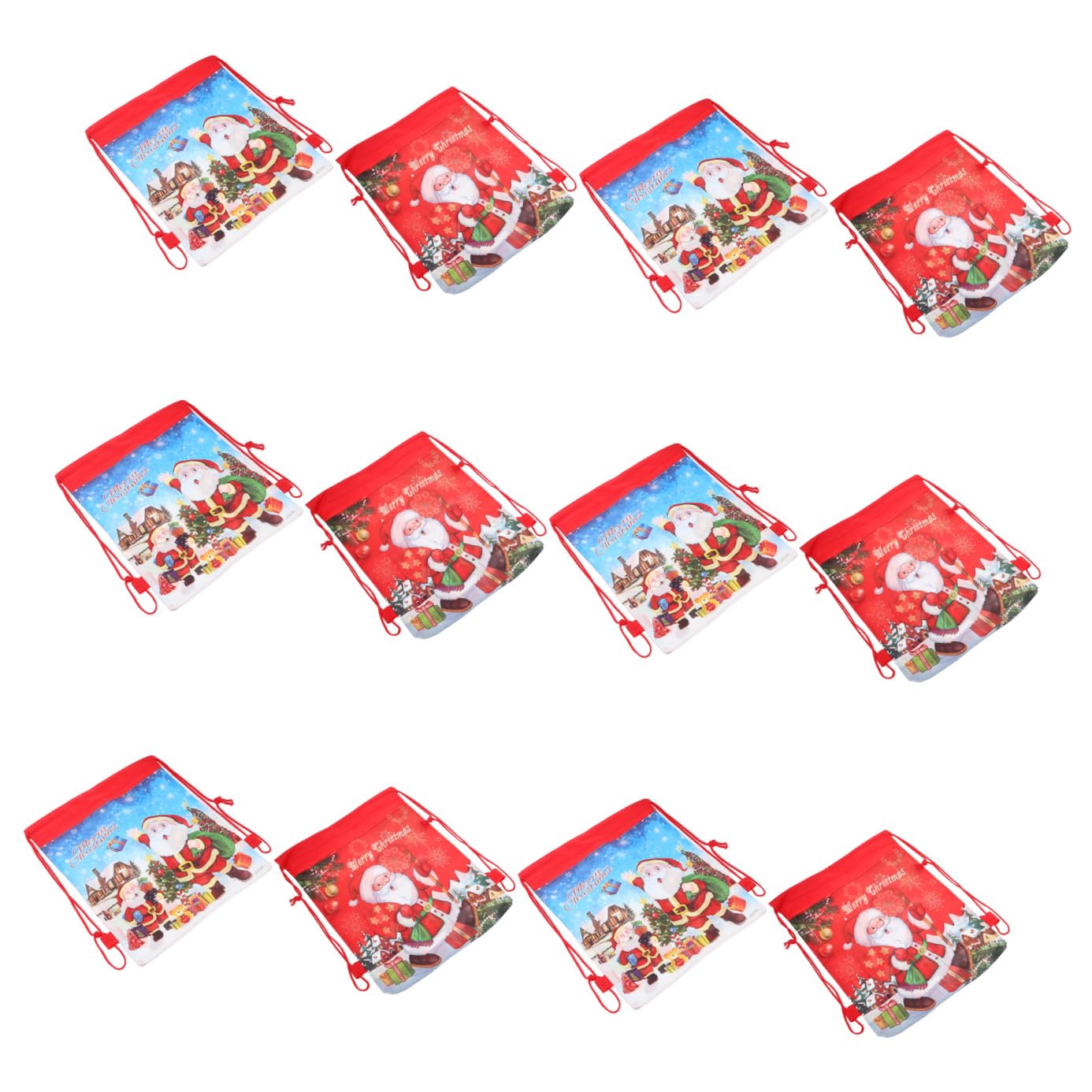 Amosfun 12Pcs Christmas Santa Sack Drawstring Bag Nonwoven Xmas Package Storage Gift Bag Christmas Event Party Decoration