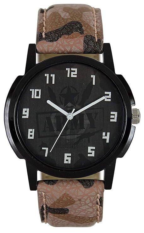 Analogue Round White Dial with Leather Belt Men's Army Watch - 11115