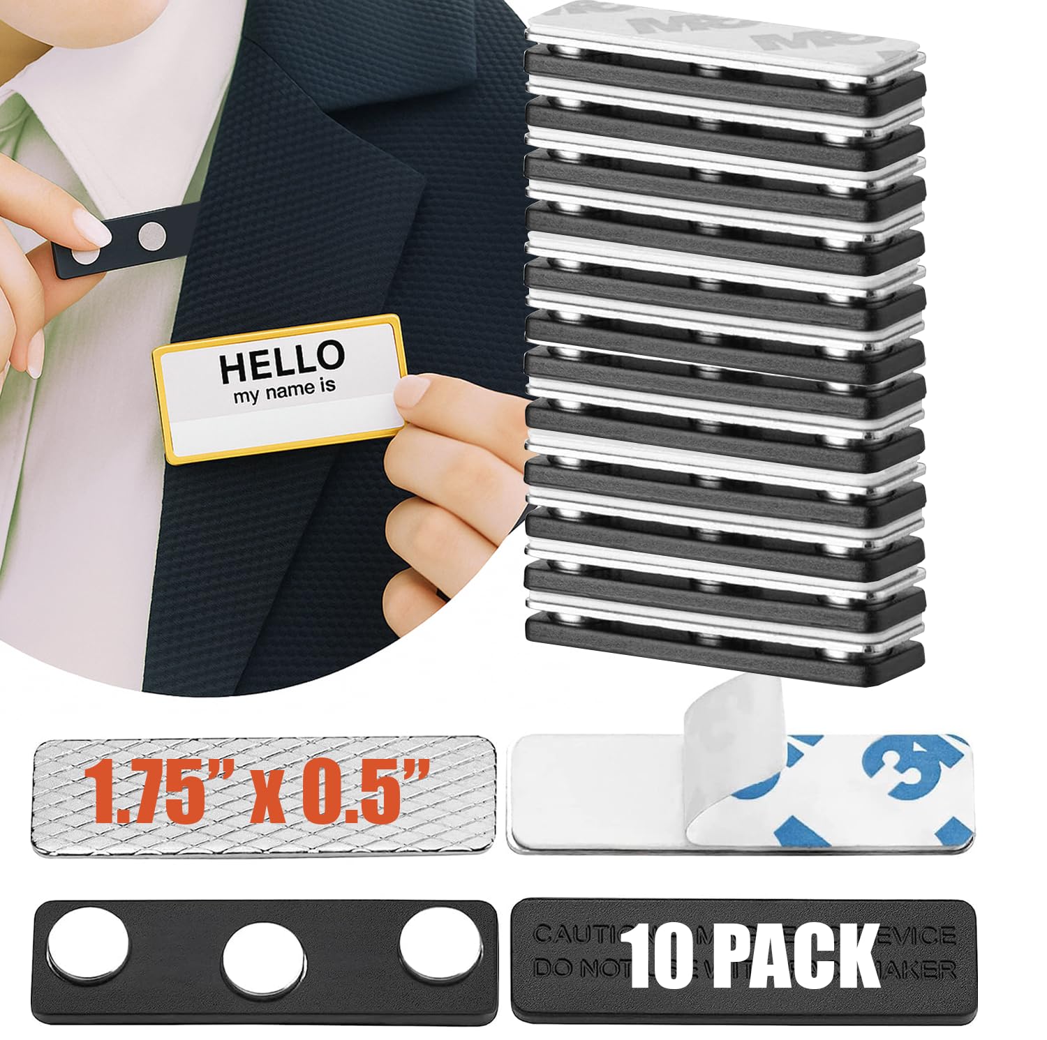 Photo 1 of Magnetic Name Tag Holders with Customizable & Reusable Badges for Securely Attaching ID Badges, Name Tags, and Accessories (10 Magnets)