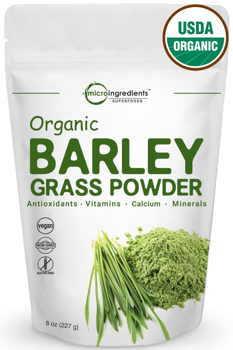 Barley Grass Powder Pure USDA Organic 8 Ounce Rich Fiber Vitamins