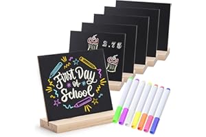 Double-Sided Small Chalkboard Signs - Set of 6 with Stand & 7 Liquid Chalk Markers | Vintage Decorative Mini Tabletop Message