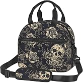 bassyil Skull Insulated Lunch Bag Reusable Lunch Box With Adjustable Shoulder Strap Cooler Tote Bag For Men Women