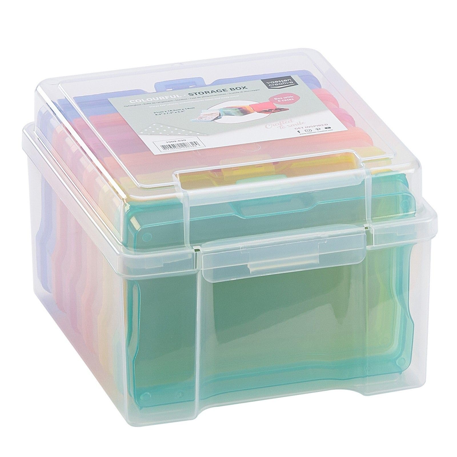 Vaessen Creative - Colourful Storage Box with 6 cases, 21 x 18,5 x 14 cm, 1009-030