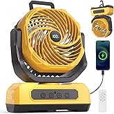 30000mAh Portable Camping Fan with RGB Lantern, Rechargeable Battery Powered Oscillating 4 Wind Speeds LED Display, Remote Control Timer Tent Beach Cordless USB Fans for Travel Home Outdoor, Yellow