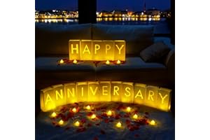 Homemory Happy Anniversary Decoration Light Up Letters with Flameless Candles and Fake Rose Petals, Valentine's Day Luminary Bags Happy Anniversary Sign Romantic Party Decor for Wedding