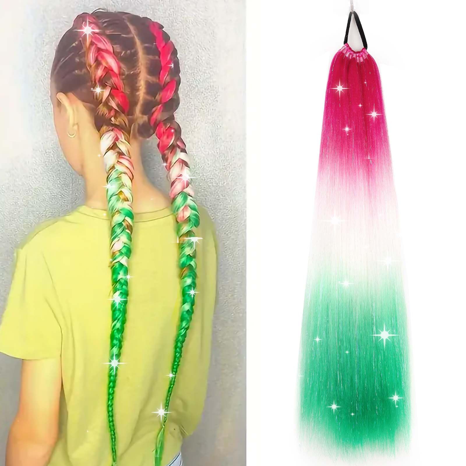 Rainbow Ponytail Extensions With Hair Tie 1 Packs 100g Coloured Hair Extensions for Braiding 26 inch Colorful Ombre Mermaid Pony Tail Synthetic Hair Extensions for Girl Women(#3-1) โ image 1