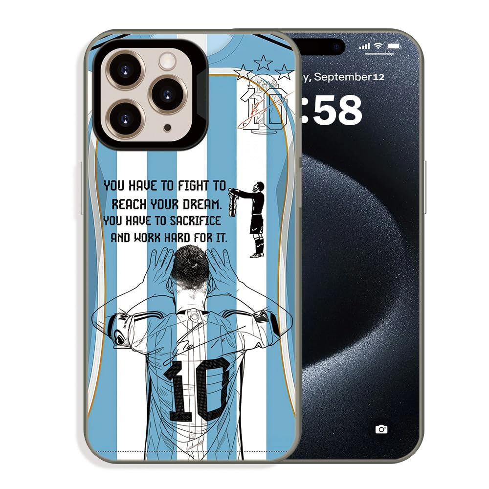 Compatible with iPhone 16 Pro Max Legend Star Jersey No.10 Soccer Phone Case, Vintage Sports Argentina Football Aesthetic Design & Classic Cool Quotes Drop-Proof Shockproof Protective Cover Case