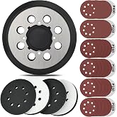 Gnellkoor 5 Inch 8 Holes Hook Loop Orbital Sander Metal Pad Replacement for DeWalt DWE6423 6423K DWE6421 6421K DCW210B with 4 PCS Foam &amp; 36 PCS Sanding Sanding Discs 100 150 180 240 320 400 Grit