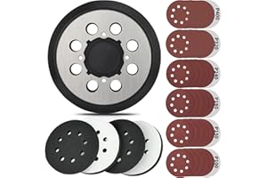 Gnellkoor 5 Inch 8 Holes Hook Loop Orbital Sander Metal Pad Replacement for DeWalt DWE6423 6423K DWE6421 6421K DCW210B with 4 PCS Foam & 36 PCS Sanding Sanding Discs 100 150 180 240 320 400 Grit