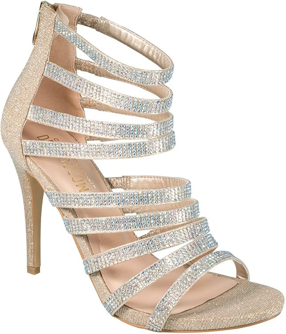 Amazon.com: De Blossom Collection Macy-40 Rhinestone Embellished Strappy Cage Style High Heel 
