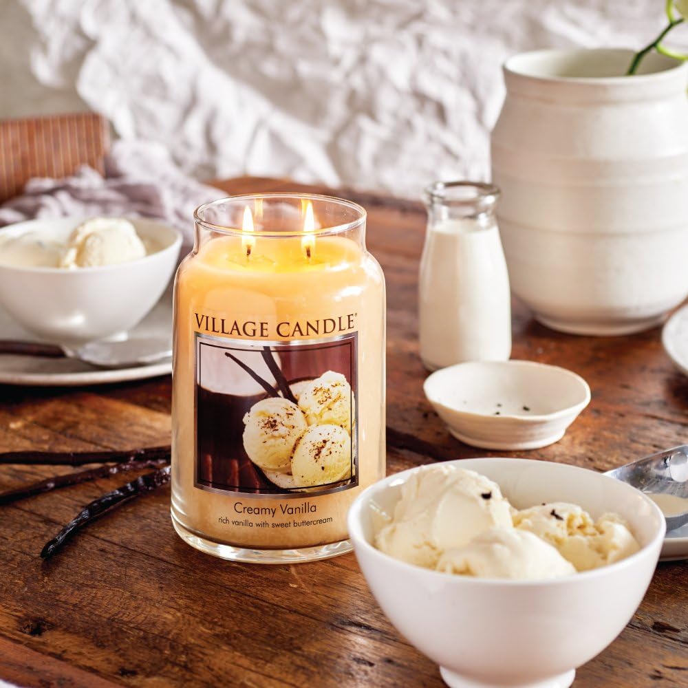 Village Candle Creamy Vanilla 26 oz Glass Jar Scented Candle, Large: Home & Kitchen