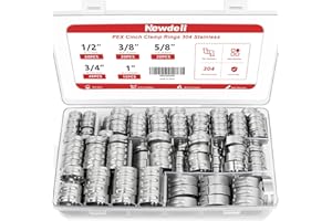 Newdeli 150Pcs Pex Crimp Rings 3/8" 1/2" 3/4" 5/8" 1" PEX Clamps Single Ear Hose Clamps Pex Fittings Cinch Pinch Clamp for Pi