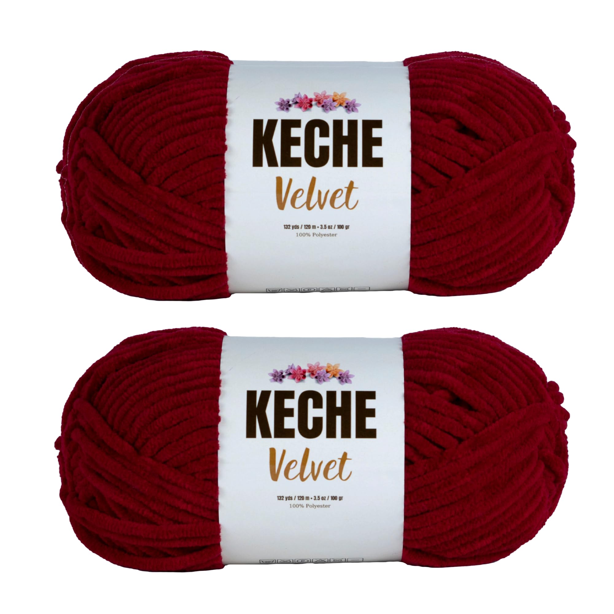 Photo 1 of Keche Velvet Yarn for Crocheting, Soft Chenille Bulky Baby Blanket Amigurumi Yarn 2x100 gr (2x132 yds) (2 Skeins) (Red)