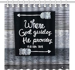 GOOESING Shower Curtain with Hooks, Bible Verses Scripture Quotes on The Rustic Wood - Where God Guides, He Provides Isaiah 58-11