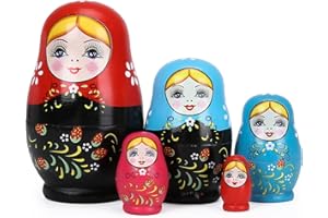 Bgraamiens Nesting Dolls Russian Matryoshka Wood Stacking Dolls for Kids Handmade Toys(Red Girl)