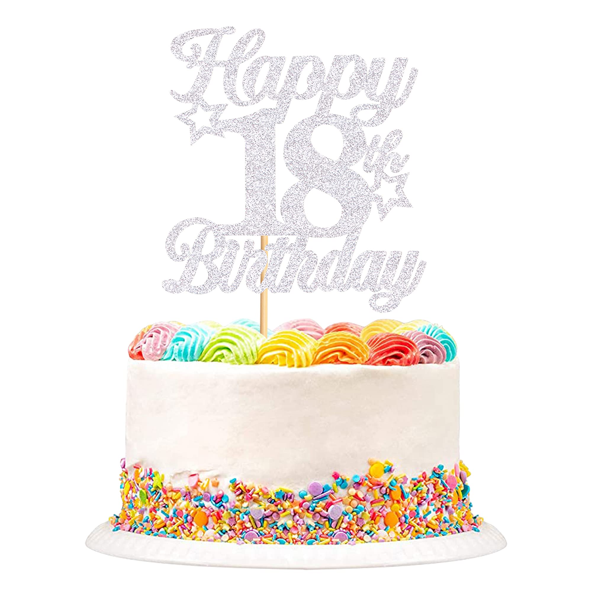 Blumomon 3 Pack Happy 18th Birthday Cake Toppers Silver Glitter Hello 18 Cheers to 18 Years 18 & Fabulous Cake Pick Ten 18th Birthday Anniversary Party Decorations Supplies