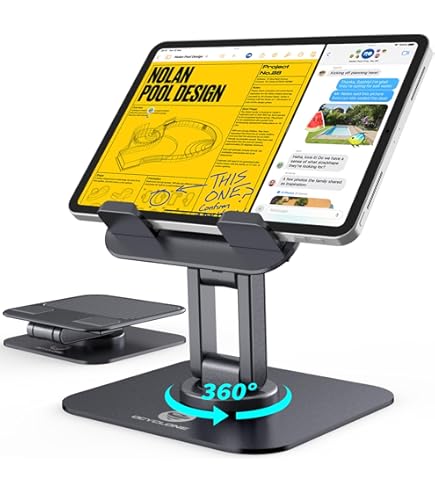 Tablet Stand Holder With 360° Rotating Base Dual Rod Aluminum