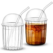 Amazon.com: Layhit 2 Pcs Glass Cups with Dome Lid and Straw 15 oz ...