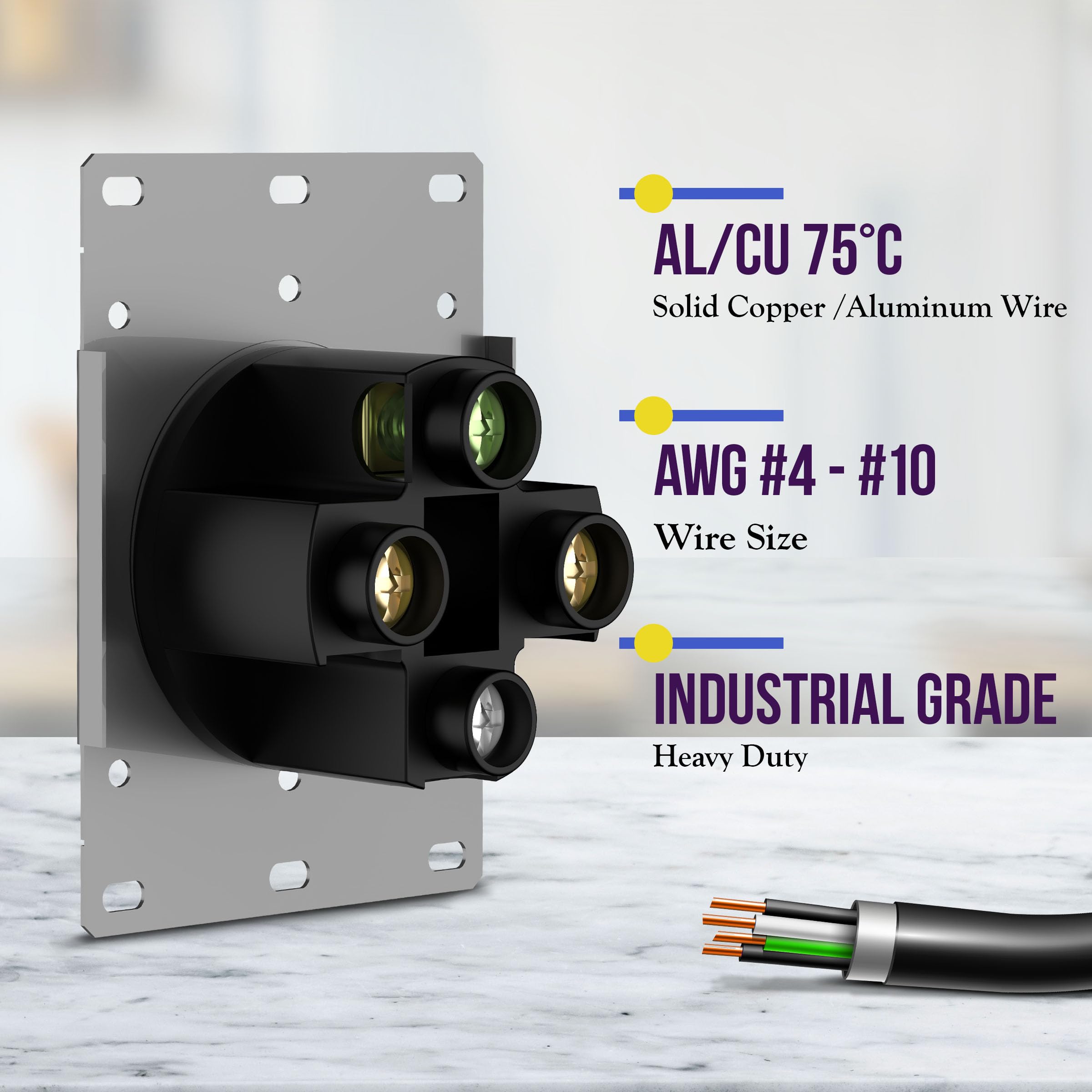 ENERLITES 66500-BK, 50 Amp 125/250V Range Receptacle Outlet, for RVElectric VehicleOven Stove, 3-Pole, 4 Wire (10, 8, 6, 4 AWG Copper Only), NEMA 14-50R, Black