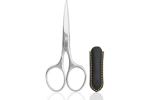 GERMANIKURE Moustache and Beard Scissors - Self-Sharpening FINOX22 Titanium Coated Stainless Steel Professional Grooming Tools in Leather Case - Ethically Made in Solingen Germany - 2706