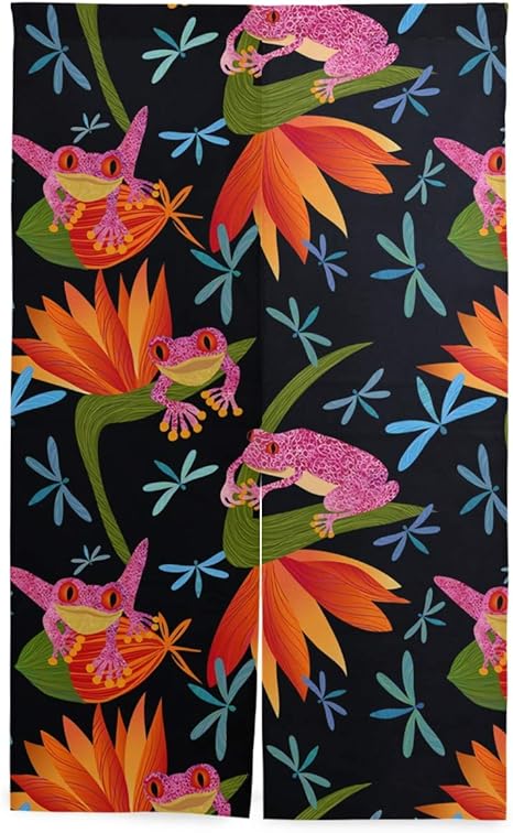 Amazon ピンクのカエルと花 のれん おしゃれ 目隠し 暖簾 ロング 遮光 のれん 玄関 キッチン リビング 飲食店 出入り口 幅86cm X 丈143cm のれん オンライン通販