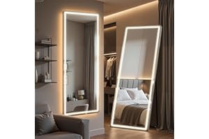 SIMPLE DELUXE Full Length Mirror with Lights, 71" x 26" LED Floor Mirror, Full Body Dressing Standing Mirrors with Dimming & 3 Color Lighting, Hanging Mounted Mirrors for Living Room Bedroom Cloakroom