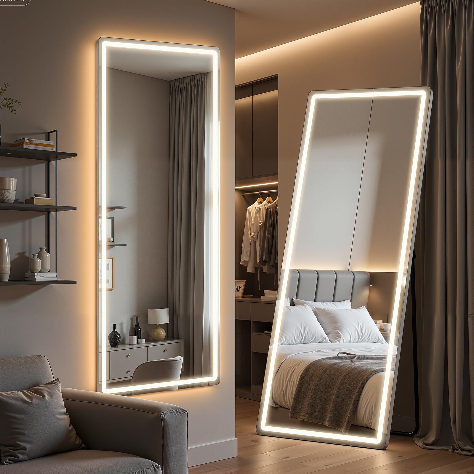 Photo 1 of **LIGHT DOES NOT WORK****Full Length Mirror with Lights, 71" x 26" LED Floor Mirror, Full Body Dressing Standing Mirrors with Dimming & 3 Color Lighting, Hanging Mounted Mirrors for Living Room Bedroom Cloakroom