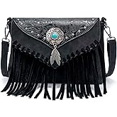 LAVAWA Small Crossbody Bags for Women Crossbody Handbag Fringe Purse Tassel Shoulder Bag Turquoise Concho Wallet