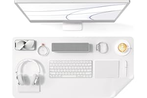 Crenovo Non-Slip Desk Mat, Mouse Pad, Desk Pad, Upgrade Anti-Slip Grain PU Leather Desk Pad for Keyboard and Mouse, Desk Mat On Top of Desk Writing Mat (White, 31.5" x 15.7")