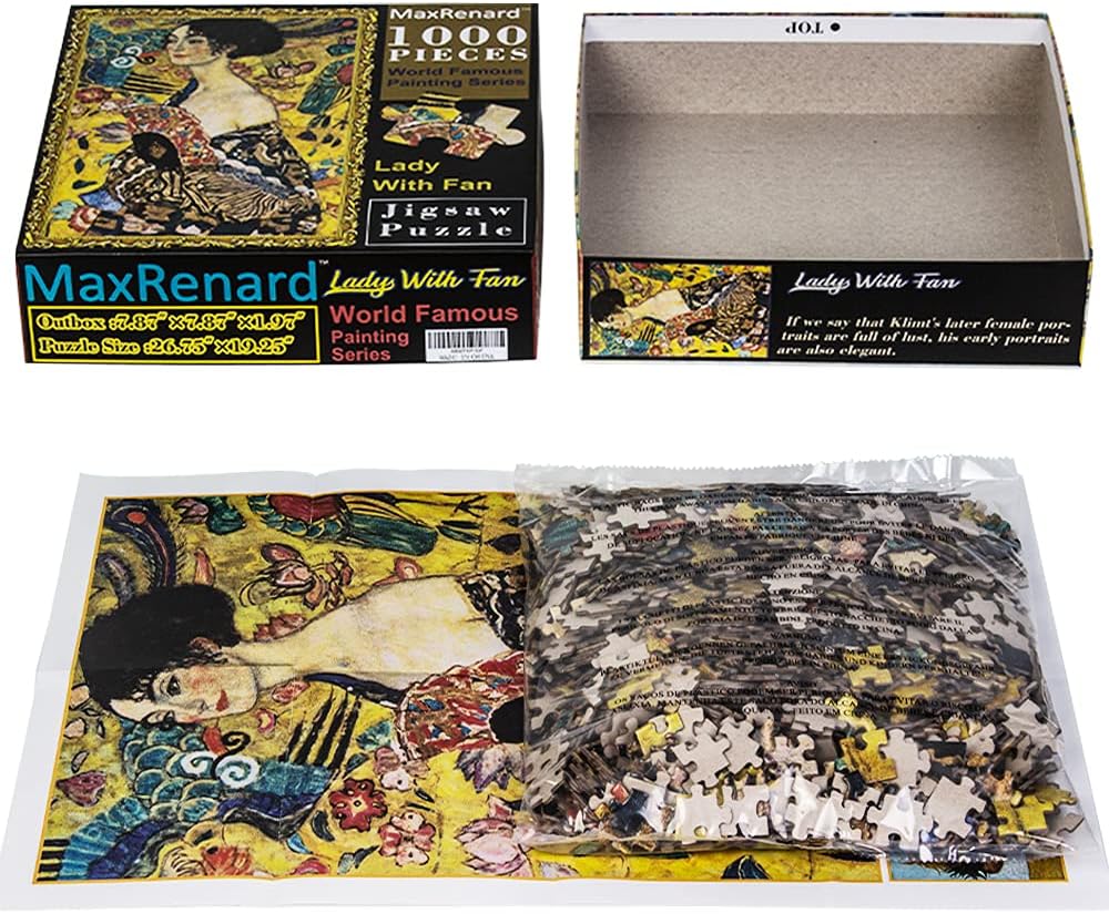 MaxRenard Jigsaw Puzzle 1000 Pieces for Adults Lady with Fan by Klimt Challenging Puzzles Large Cool Puzzles Famous Art Paintings: Toys & Games