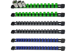 SUNHZ MCKP Socket Organizer for Tool Box Drawer, 6-Piece Socket Holder Set 1/4-Inch X 32 Clips, 3/8-Inch X 30 Clips, 1/2-Inch X 24 Clips, Portable Socket Clip Rail Holder ABS Tools Organizer
