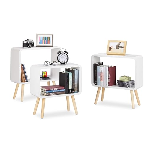 Relaxdays Juego de Estanterías de Pie Pequeñas, Madera, Blanco