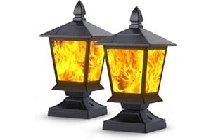 Gearwiz Outdoor Deck Flickering Flame Lights – Solar Powered Fence Post Cap Lights – Weatherproof Outdoor Torch Lights – Deck Lighting with Flickering Flame –Decorative Fence Lighting – Pack of 2