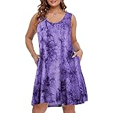 BELAROI Women Plus Size Sundress Summer Casual Sleeveless Tshirt Dress Tie Dye Swing Tank Dresses with Pockets Beach Cover up