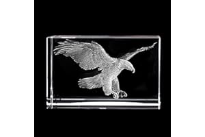 QSMYS 3D Eagle Laser Etched in Crystal Glass Cube Paperweight Bald Eagle Lover Gifts (Eagle 4)