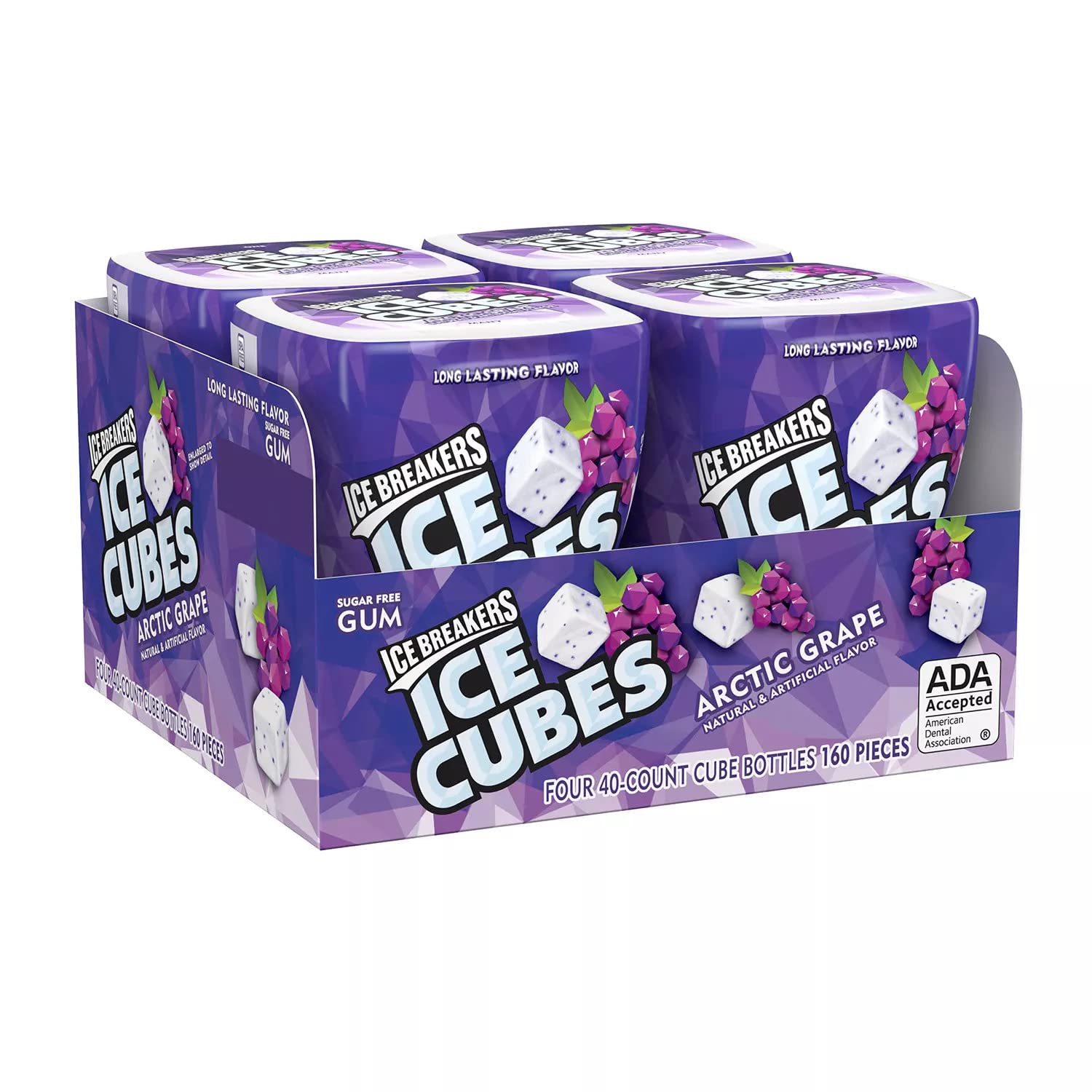 ICE BREAKERS ICE CUBES Sugar Free Xylitol Gum, Arctic Grape, 40 Piece (Pack of 4)