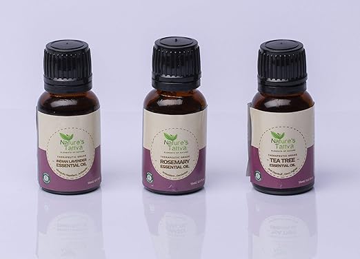 Nature's Tattva Hair And Skin Care Essential Oils Combo- Tea Tree, Rosemary And Indian Lavender Essential Oil- 15ml Each
