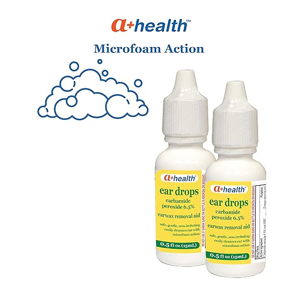 A+HEALTH EARWAX REMOVAL DROPS, CARBAMIDE PEROXIDE 6.5%, MADE IN USA, TWIN PACK, 1 FL OUNCE(TWO 0.5 FL OZ BOTTLES)