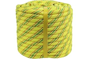 DERZINET Double Braid Polyester Arborist Rigging Rope -1/2 inch x 100 feet - High Strength Bull Rope for Tree Work, Halyard, Pulling, Sailing, Towing (Yellow)