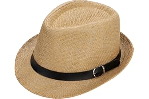 SIQITECHNO Straw Fedora Sun Hat Straw Cowboy Hat for Women Men Classic Short Brim Fedora Trilby Roll Up Panama Jazz Beach Cap