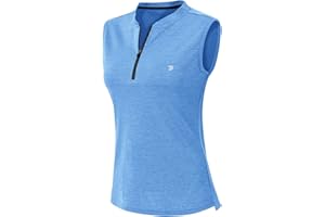 YSENTO Women's Dry Fit Tennis Golf Shirts 1/4 Zip Sleeveless Collarless UPF 50+ Yoga Gym Workout Tops Shirts