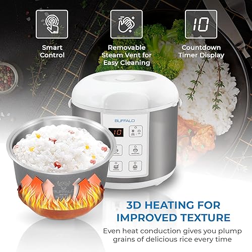 Buffalo Classic Rice Cooker with Clad Stainless Steel Inner Pot Electric  Rice Cooker for White/Brown Rice, G