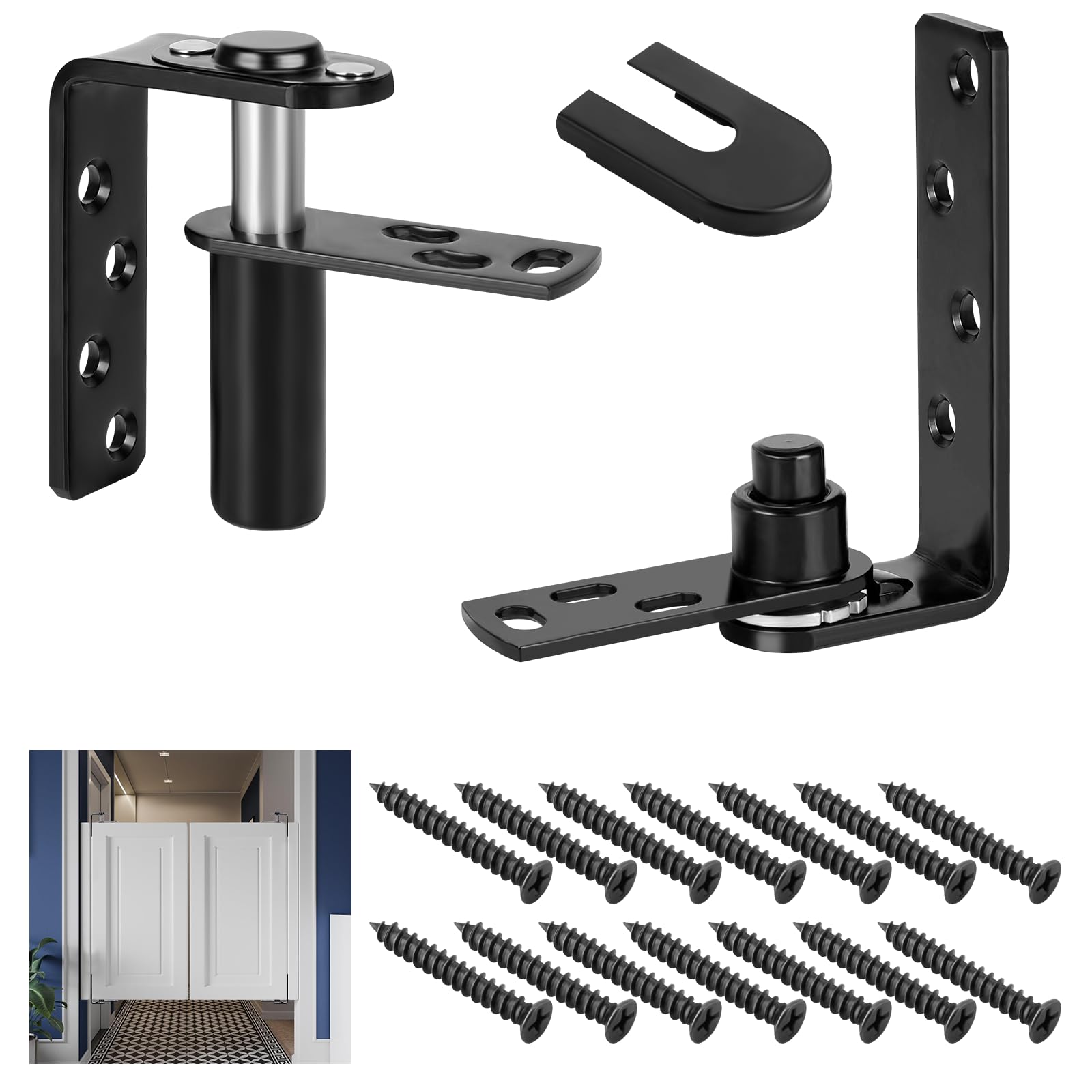 Fenghome 304 Stainless Steel Door Pivot Hinges, Self-Return Heavy Duty Swinging Door Hardware for Cafe, Bar, and Swing Doors, Self-Closing Hinges (Black)