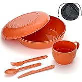 Homquen 6-Piece Camping Mess Kit with Bowl, Plate, Cup, Spoon, Fork, Knife and Carry Bag, Camping Accessories Essentials Gear