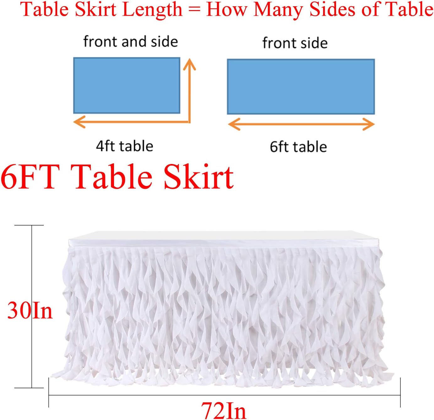 6ft Curly Willow White Table Skirting Lace Taffeta Table Skirt Tutu Tulle Table Skirt for Round or Rectangle Table for Birthday, Wedding, Party Decoration Supplies: Kitchen & Dining