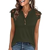 ANRABESS Womens Tops Dressy Casual Lace Cap Sleeve Henley Shirts Summer Sleeveless Button Up Blouses 2026 Spring Outfits