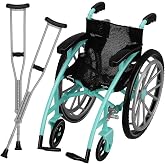 Angoily Mini Wheelchair, 1:12 Scale Mini 6" Foldable Crutch Playset | Miniature Dollhouse Furniture Accessories Realistic Mobility Model, Green Plastic Toy Set, Dollhouse Collectible Scene