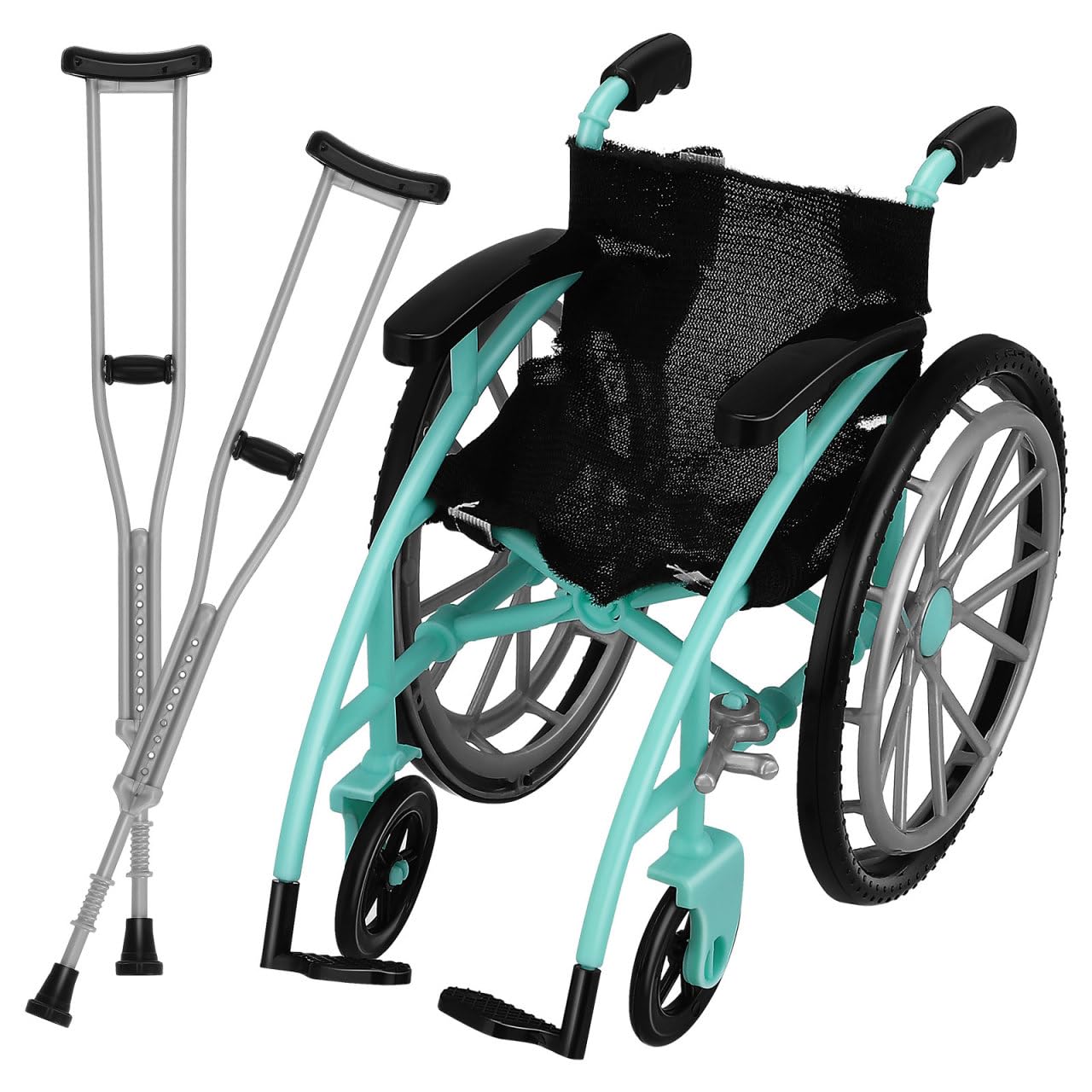 Photo 1 of 1 Set Wheelchair Toys Mini Crutch Models Dollhouse Realistic Mobility Indoor Doll Wheelchair Baby Play Wheelchair Accessories Wheelchair Decorations Model Wheelchair Plastic Green