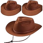 Mepase 24 Pieces Disposable Plastic Western Cowboy Hat Set Felt Wide Brimmed Cowgirl Hats for Men Women Costume Party(Brown)